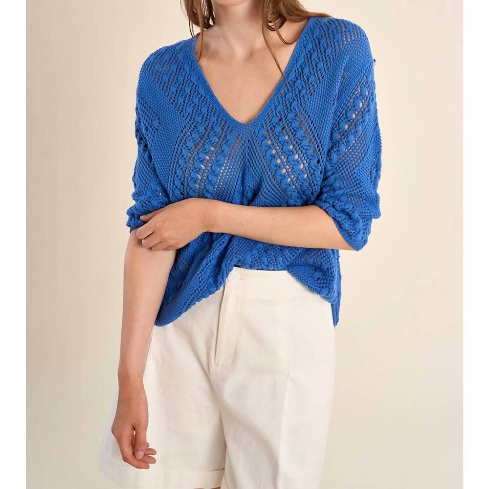 NEW MOLLY BRACKEN open weave v-neck sweater in blue